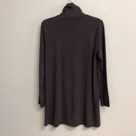 Eileen Fisher Turtleneck Scrunch Neck Tunic Top Tencel Jersey Sz Small Brown - Picture 9 of 10
